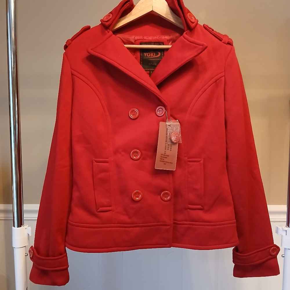 Yoki Red Pea Coat Medium NWT